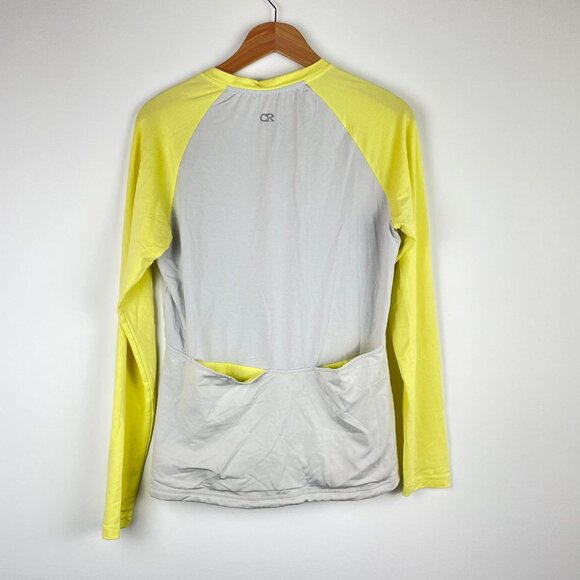 Club Ride Henley Bicycle Jersey Light Gray/Yellow w/ Back Pockets - Size M - Picture 5 of 6